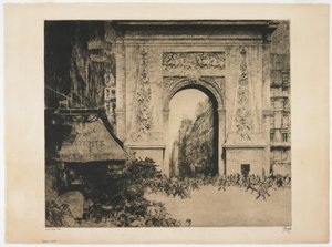 Porte Saint-Denis, Párizs, 1928 (rézkarc, szárazhús, akvatinta és lemezhang)